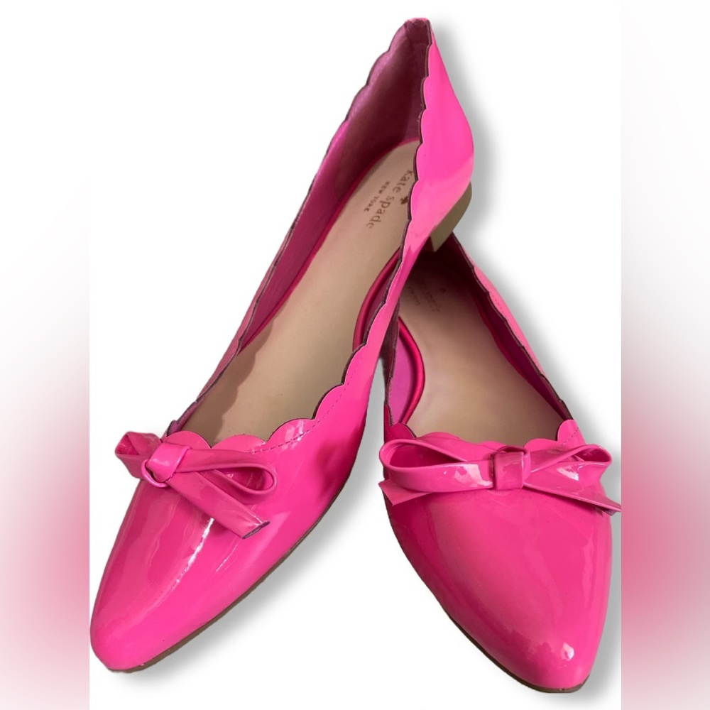 Kate Spade Barbie pink patent leather scalloped ballet flats